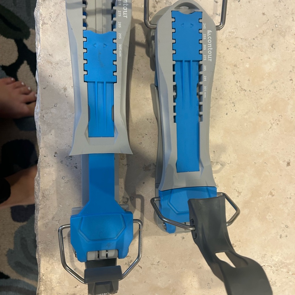 Blue and Gray Ski Bindings